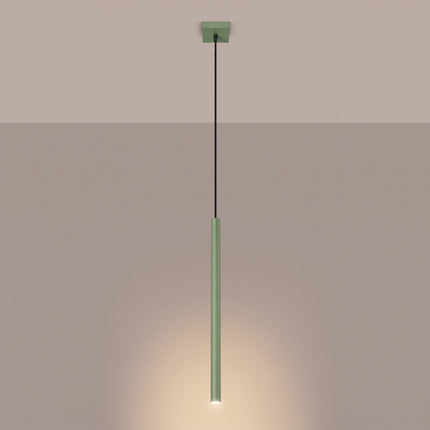 suspension halo 1 tube vert sauge en acier, lumière allumée