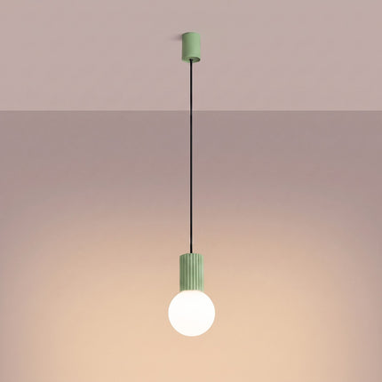 Suspension Halo 1 vert sauge, lumière allumée, diffusion du verre opalin