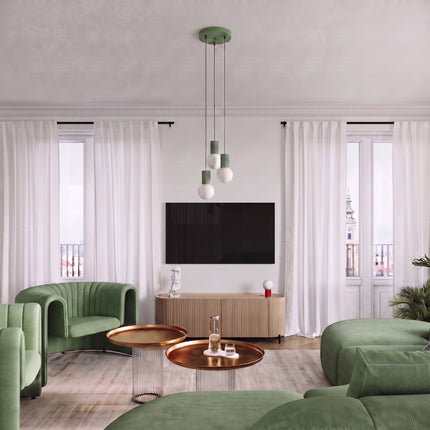 Suspension Halo 1 vert sauge au-dessus d'une table à manger