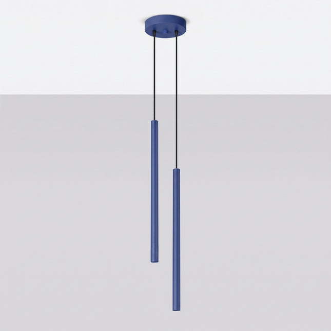 Suspension Halo 2 double tube acier bleu outremer, vue en situation