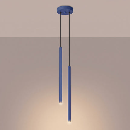 Suspension Halo 2 double tube acier bleu outremer, lumière allumée