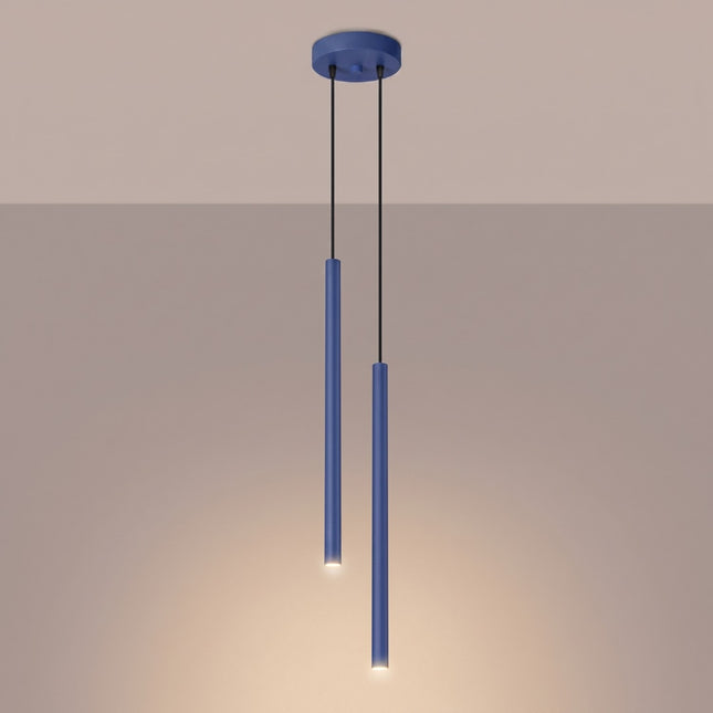 Suspension Halo 2 double tube acier bleu outremer, lumière allumée