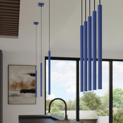 Suspension Halo 2 double tube acier bleu outremer, mise en situation 3