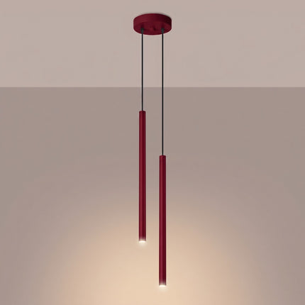 Suspension Halo 2 double tube acier bordeaux, lumière allumée