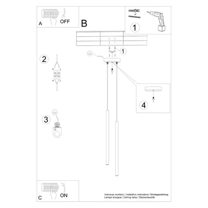 Suspension Halo 2 double tube acier bordeaux, notice de montage