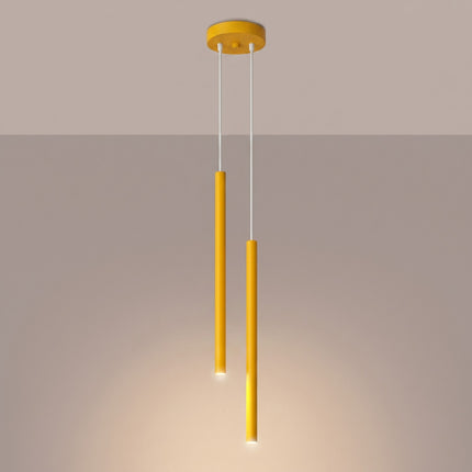 Suspension Halo 2 double tube acier jaune ambré, lumière allumée
