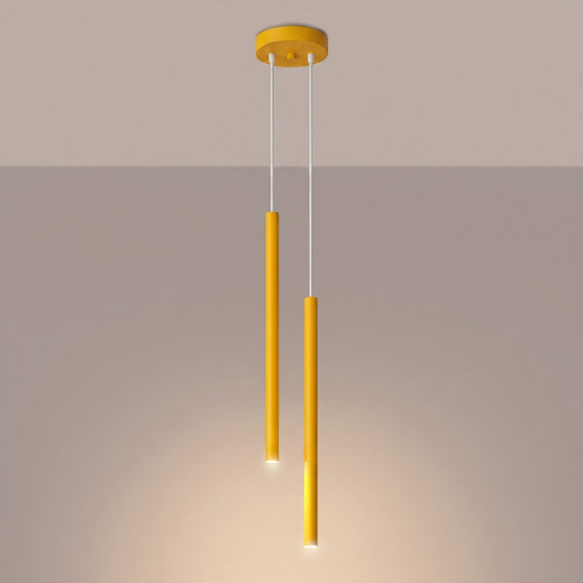 Suspension Halo 2 double tube acier jaune ambré, lumière allumée