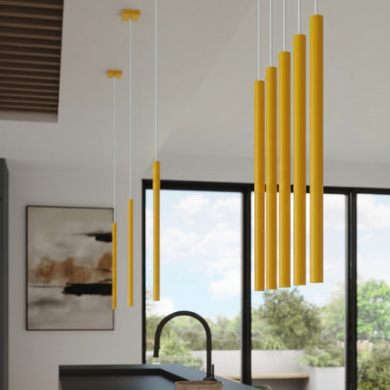 Suspension Halo 2 double tube acier jaune ambré, mise en situation 3