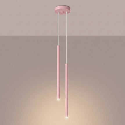 Suspension Halo 2 double tube acier rose poudré, lumière allumée