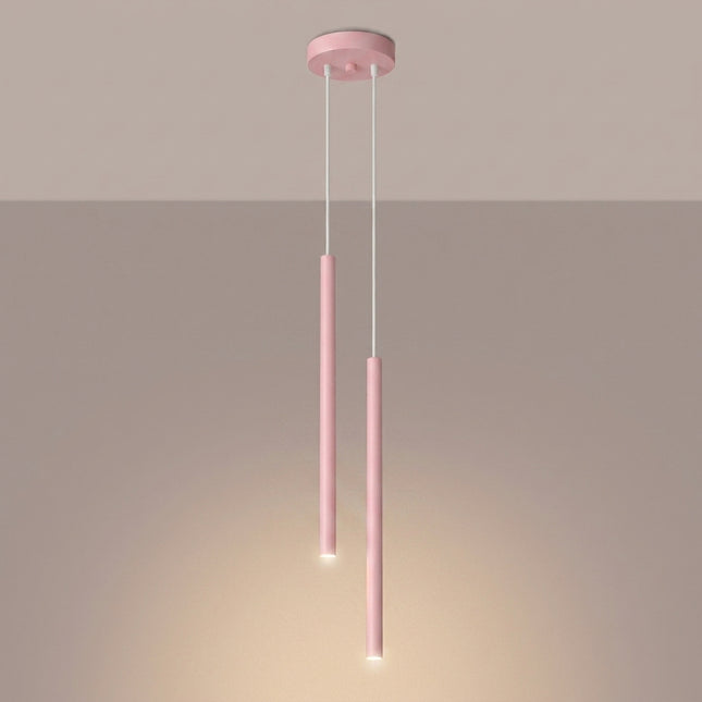 Suspension Halo 2 double tube acier rose poudré, lumière allumée