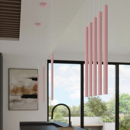 Suspension Halo 2 double tube acier rose poudré, mise en situation 3