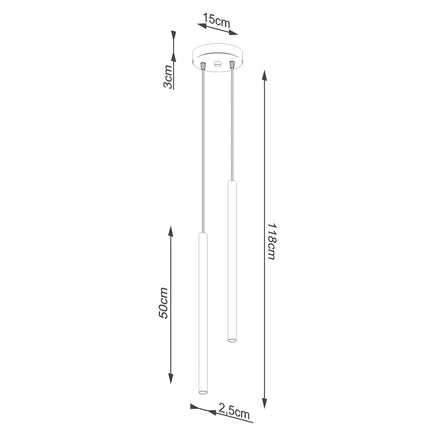 Suspension Halo 2 double tube acier rose poudré, schéma de cotes