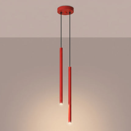 Suspension Halo 2 double tube acier rouge vif, lumière allumée