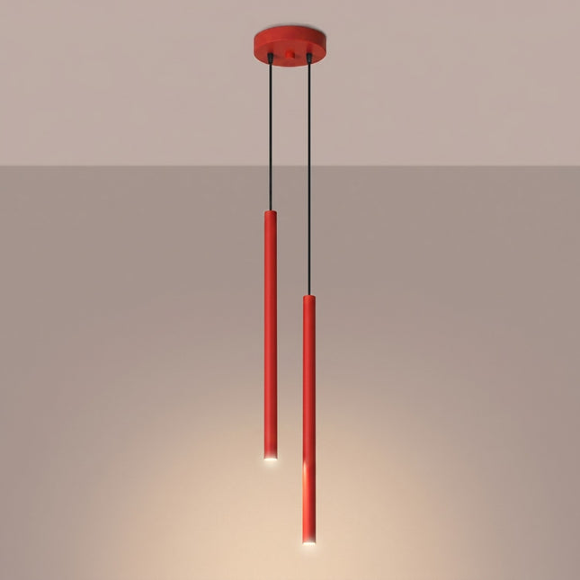 Suspension Halo 2 double tube acier rouge vif, lumière allumée