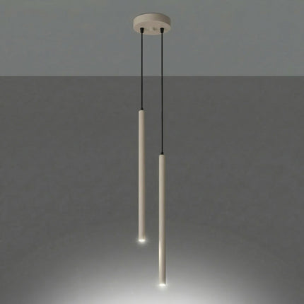 Suspension Halo 2 double tube acier taupe, lumière allumée