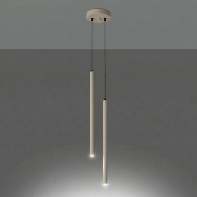 Suspension Halo 2 double tube acier taupe, lumière allumée