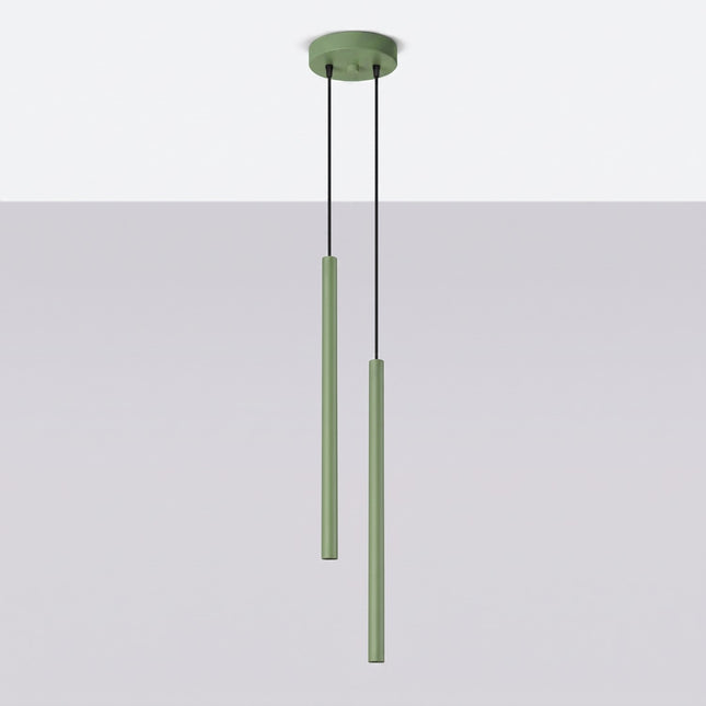 Suspension Halo 2 double tube acier vert sauge, vue en situation
