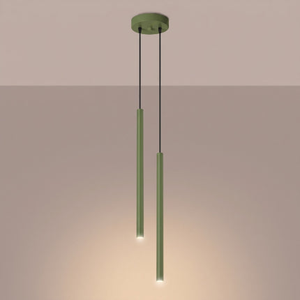 Suspension Halo 2 double tube acier vert sauge, lumière allumée