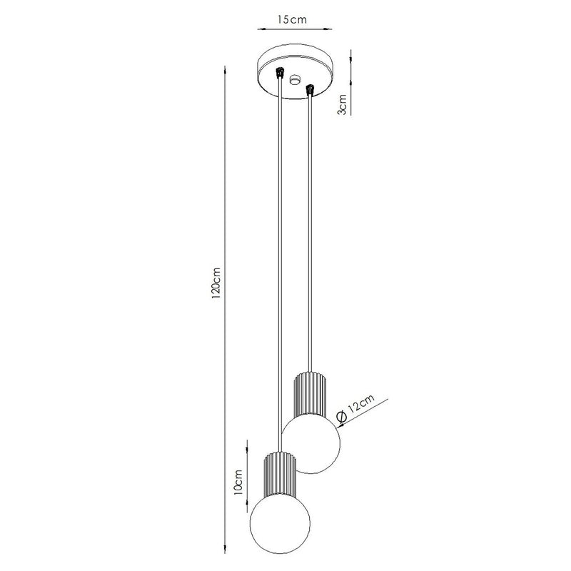 Dimensions Suspension Halo 2 Globes en Grappe Blanche, Aluminium et Verre Opalin