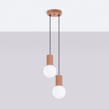 Suspension Halo 2 globes en grappe moka, vue en situation sur fond clair