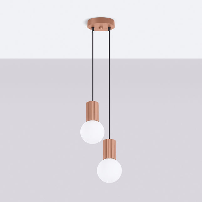 Suspension Halo 2 globes en grappe moka, vue en situation sur fond clair