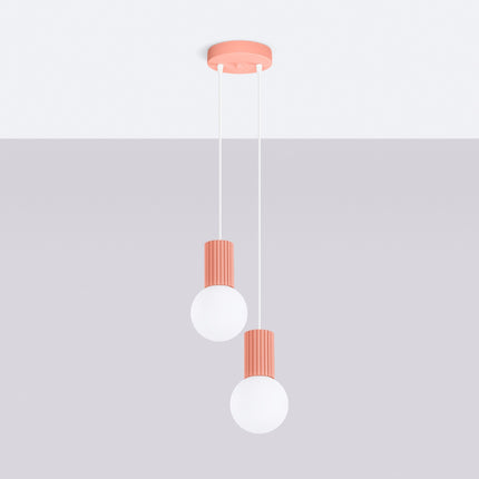 Suspension Halo 2 globes en grappe pêche, vue en situation sur fond clair