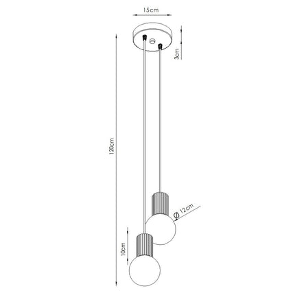 Schéma de cotes du modèle suspension halo 2 globes en grappe rouge ocre