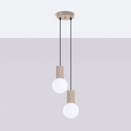 Suspension Halo 2 globes en grappe taupe, vue en situation sur fond clair