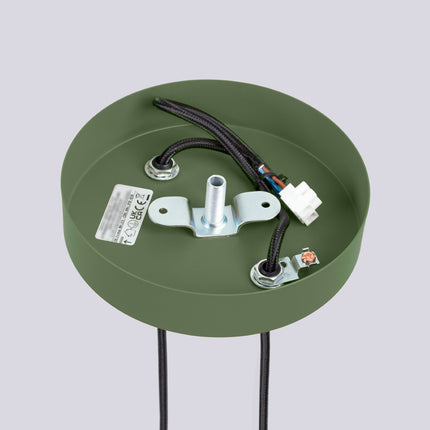 Suspension Halo 2 globes en grappe vert olive, mécanisme et platine de montage