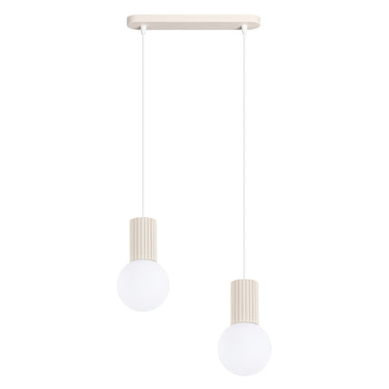 Suspension Halo 2 globes sur barre beige, packshot sur fond blanc