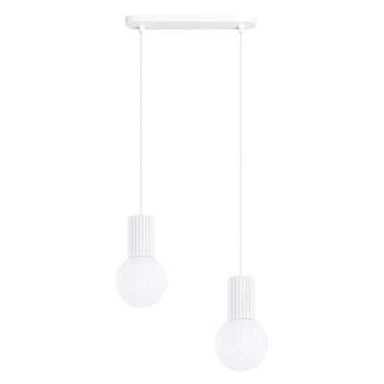 Suspension Halo 2 globes sur barre blanche, packshot sur fond blanc