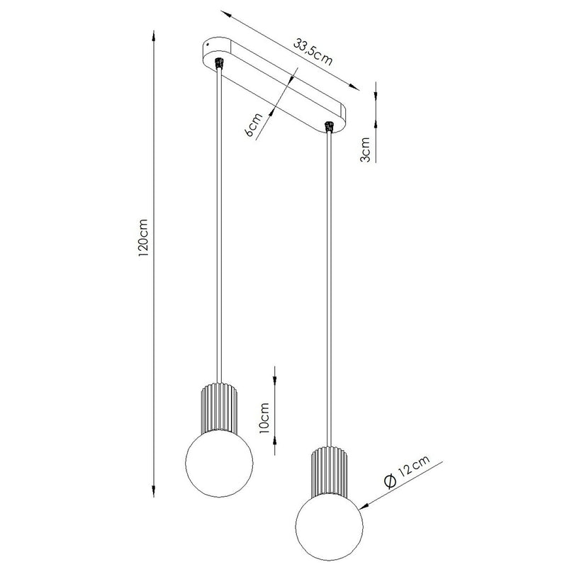 Dimensions Suspension Halo 2 Globes sur Barre Blanche, Aluminium et Verre Opalin