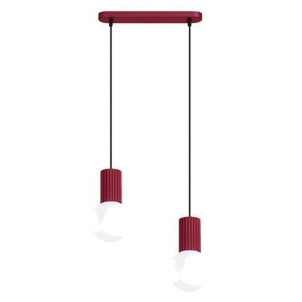 Suspension Halo 2 globes sur barre bordeaux, packshot sur fond blanc