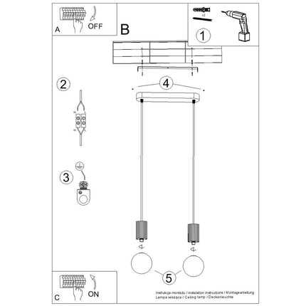 Notice de montage du modèle suspension halo 2 globes sur barre rouge ocre