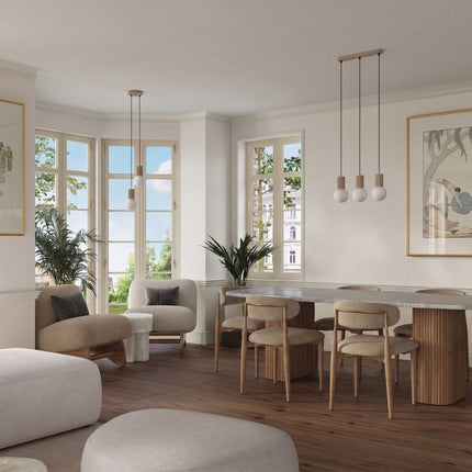 Suspension Halo 2 globes sur barre taupe au-dessus d'un îlot de cuisine