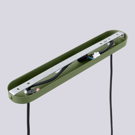 Suspension Halo 2 globes sur barre vert olive, mécanisme et platine de montage