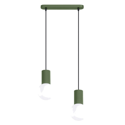 Suspension Halo 2 globes sur barre vert olive, packshot sur fond blanc