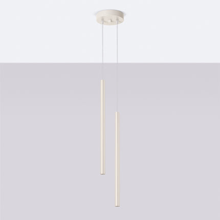 suspension halo 2 tubes étagés beige en acier, vue en situation