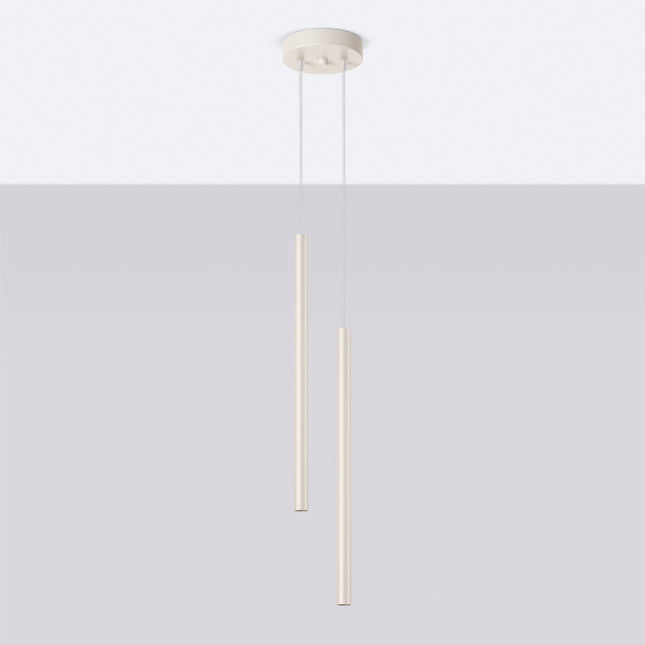 suspension halo 2 tubes étagés beige en acier, vue en situation