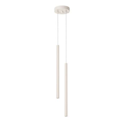 suspension halo 2 tubes étagés beige en acier, packshot sur fond blanc