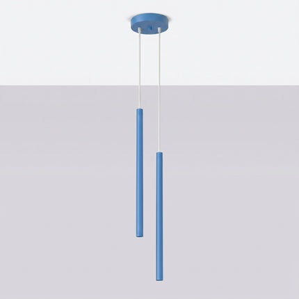 suspension halo 2 tubes étagés bleu azur en acier, vue en situation
