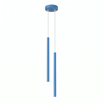 suspension halo 2 tubes étagés bleu azur en acier, packshot sur fond blanc