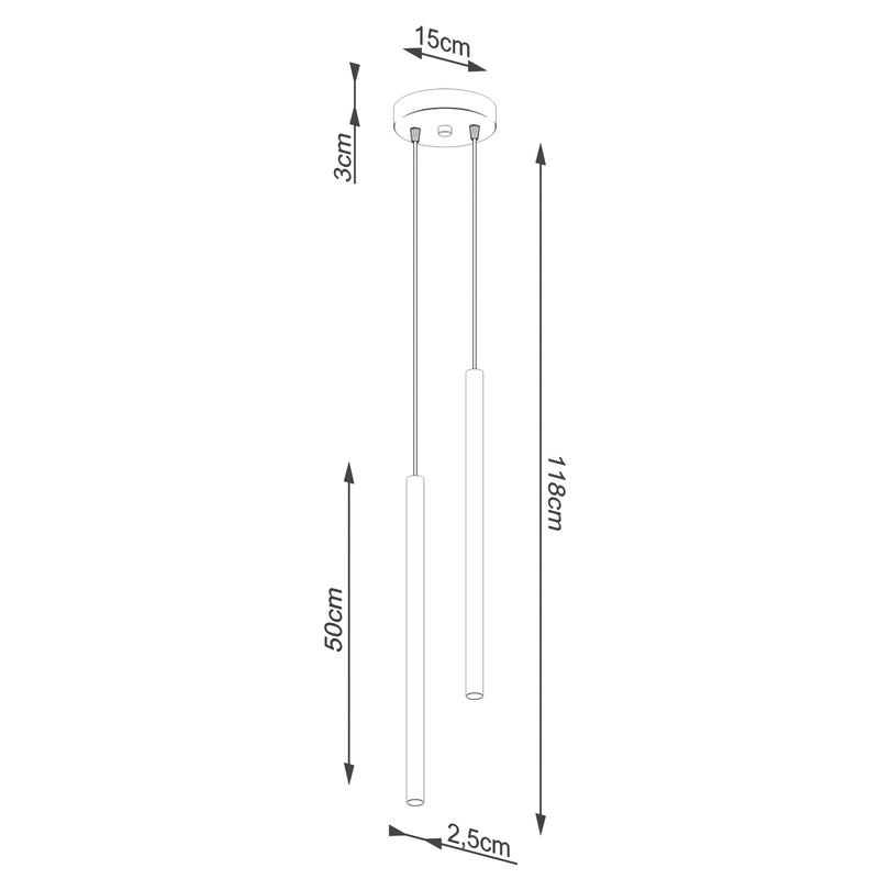 Dimensions Suspension Halo 2 Tubes Étagés Bleu Azur en Acier