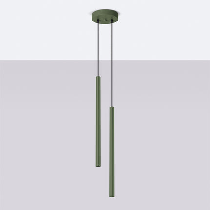 suspension halo 2 tubes étagés vert olive en acier, vue en situation