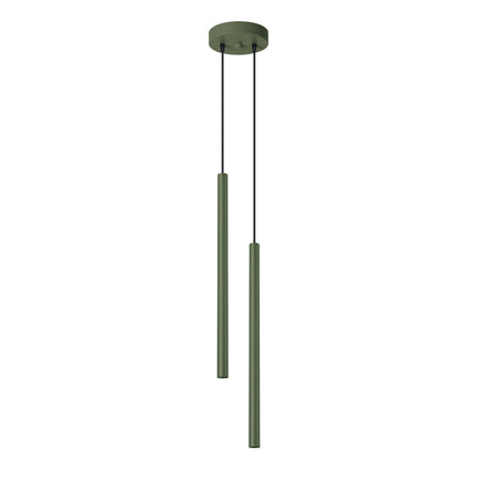 suspension halo 2 tubes étagés vert olive en acier, packshot sur fond blanc
