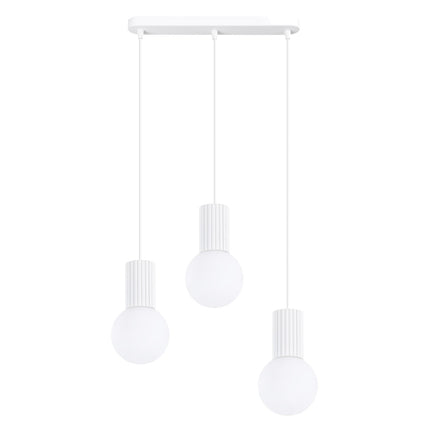Suspension Halo 3 globes sur barre blanche, packshot sur fond blanc