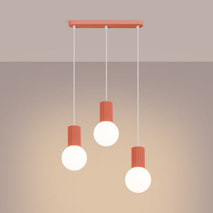 Suspension Halo 3 globes sur barre pêche, lumière allumée, diffusion du verre opalin
