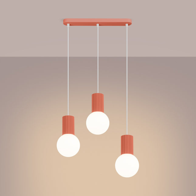 Suspension Halo 3 globes sur barre pêche, lumière allumée, diffusion du verre opalin