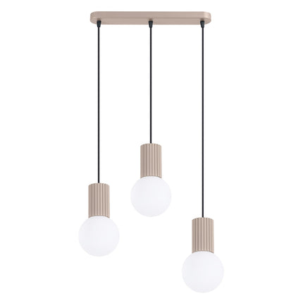 Suspension Halo 3 globes sur barre taupe, packshot sur fond blanc