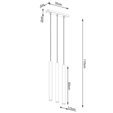Schéma technique des dimensions de la suspension Halo 3 bois naturel avec cotes en centimètres